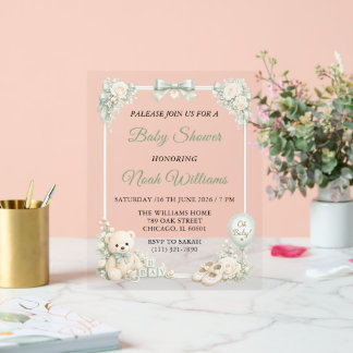 Señal Acrílica Elegante plantilla de invitación para baby shower