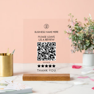 Señal Acrílica Elegante Por Favor, Déjanos Un Código QR De Revisi