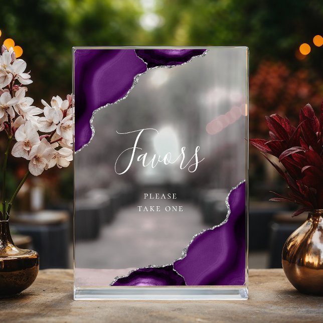 Señal Acrílica Elegante Purple Silver Agate Wedding Favors (Subido por el creador)