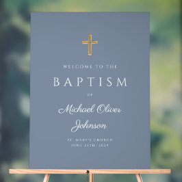 Señal Acrílica Elegante Religioso Dusty Blue Boy Baptism Bienveni
