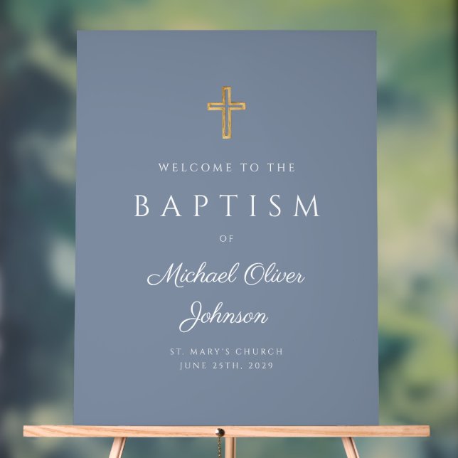 Señal Acrílica Elegante Religioso Dusty Blue Boy Baptism Bienveni (Neutral )