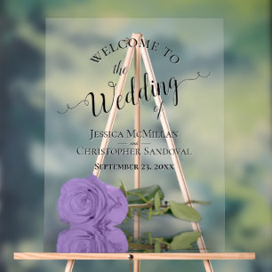 Señal Acrílica Elegante Rosa Púrpura Lavanda Boda Chic Bienvenida