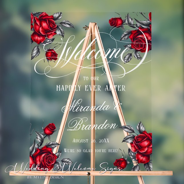 Señal Acrílica Elegante Rosa romántico Boda floral bienvenida (Subido por el creador)