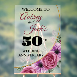 Señal Acrílica Elegante Rótulo acrílico de 50 años floral