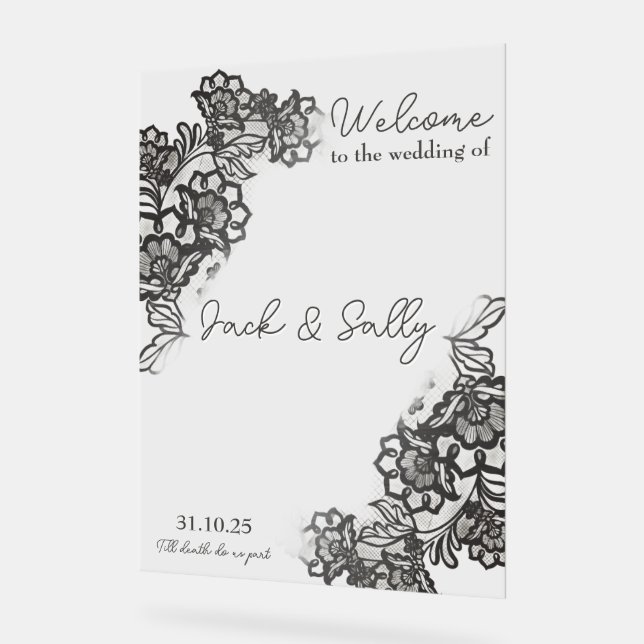 Señal Acrílica Elegante Rótulo acrílico de encaje negro (Ángulo)