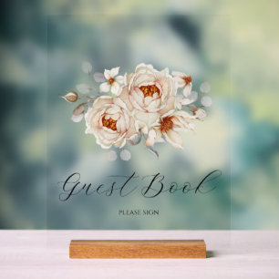 Señal Acrílica Elegante Rótulo Floral de libros para huéspedes