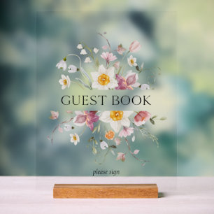 Señal Acrílica Elegante Rótulo Floral de libros para huéspedes