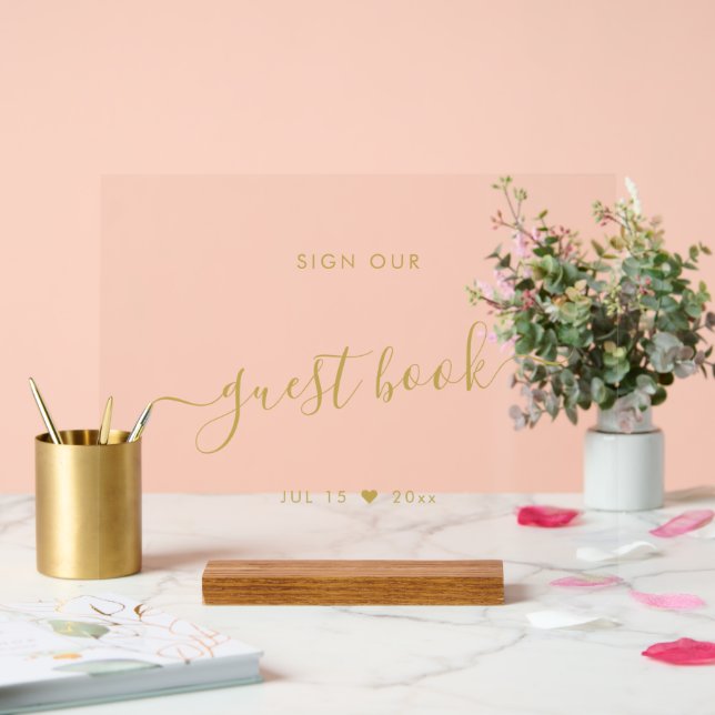 Señal Acrílica Elegante Rótulo Nuestro Boda del libro de invitado (Boda)