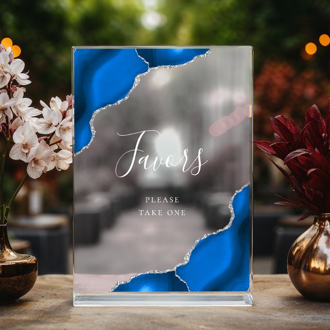 Señal Acrílica Elegante Royal Blue Silver Agate Wedding Favors (Subido por el creador)