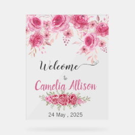 Señal Acrílica Elegante Rubor Floral Baby Shower Welcome