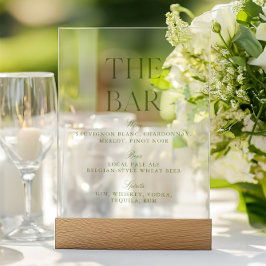 Señal Acrílica Elegante Sage Green Acrylic Boda Bar Rótulo