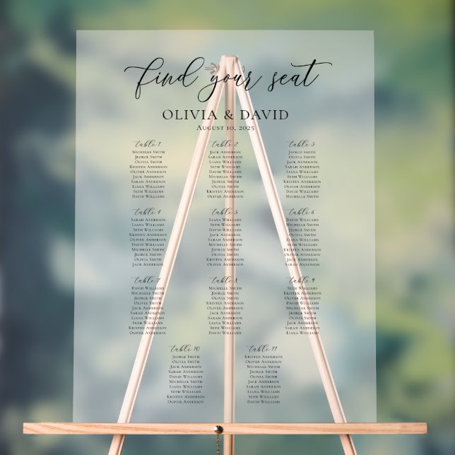 Señal Acrílica Elegante Script 11 Tabla de asientos Rótulo acríli (Neutral )