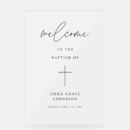 Señal Acrílica Elegante Script Frosted Baptism Welcome