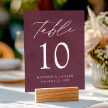 Señal Acrílica Elegante Script Purple Boda Número de tabla<br><div class="desc">Tarjetas de número de tabla boda minimalistas y de moda con "Table" mostradas en un guión de caligrafía blanca con fondo acrílico morado. Para solicitar el signo de la tarjeta de tabla acrílica: agregue su nombre, fecha de boda y número de tabla. Agregue cada número a su carrito individualmente y...</div>