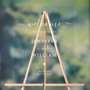 Señal Acrílica Elegante Script Wedding Party Bienvenida Blanco