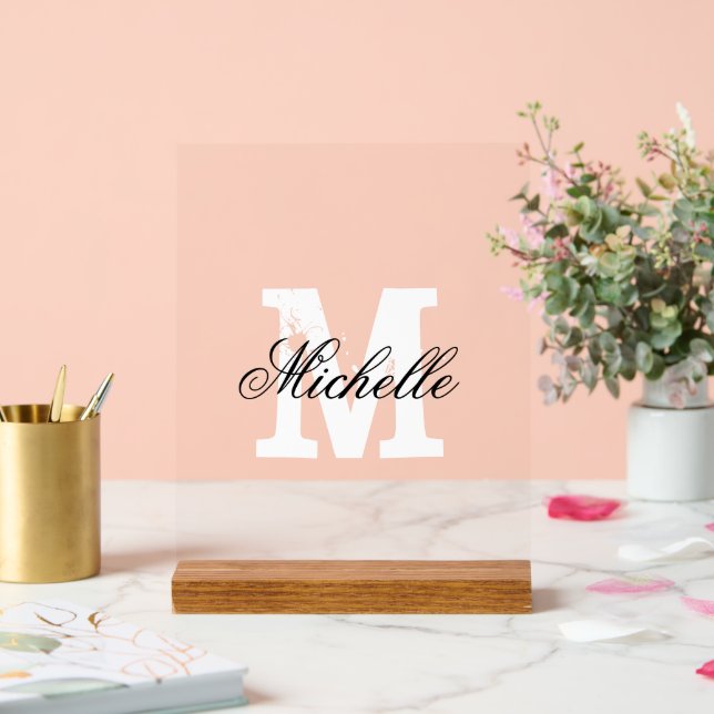 Señal Acrílica Elegante signo acrílico con texto monograma person (Boda)