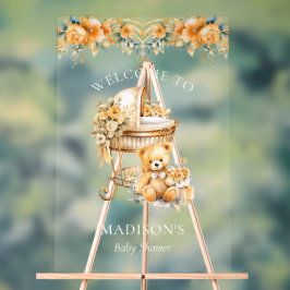 Señal Acrílica Elegante signo de bienvenida de Baby Shower beige 