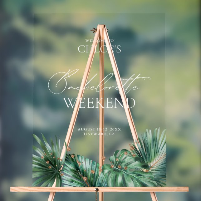 Señal Acrílica Elegante signo de bienvenida de soltera tropical a (Neutral )