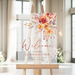 Señal Acrílica Elegante Watercolor Floral Fall Wedding Bienvenida