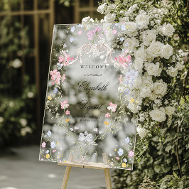 Señal Acrílica Elegante y Caprichoso Escudo Floral de Boda Rococó