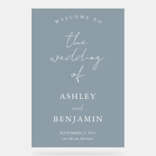 Señal Acrílica Elegante y elegante bienvenida Boda azul