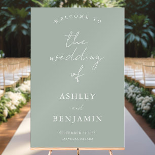 Señal Acrílica Elegante y simple bienvenida al Boda verde sabio