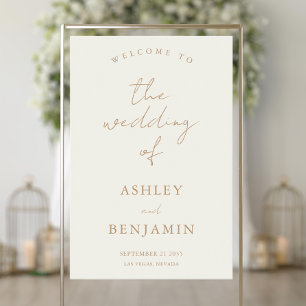 Señal Acrílica Elegante y simple bienvenida Boda de Marfil Tan