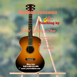 Señal Acrílica Elegantes clases de guitarra transparentes Rótulo 