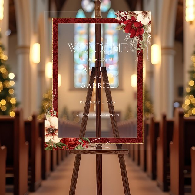 Señal Acrílica Elegantes Navidades Red Damask Floral (Subido por el creador)