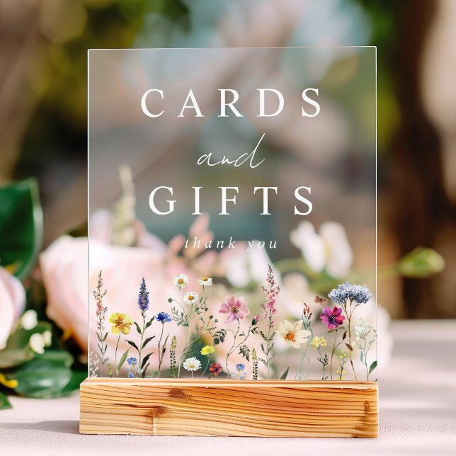 Señal Acrílica Elegantes tarjetas y regalos para prados de flores (Please note: The wooden stand does not come with the sign. Zazzle sells a wood block stand.)