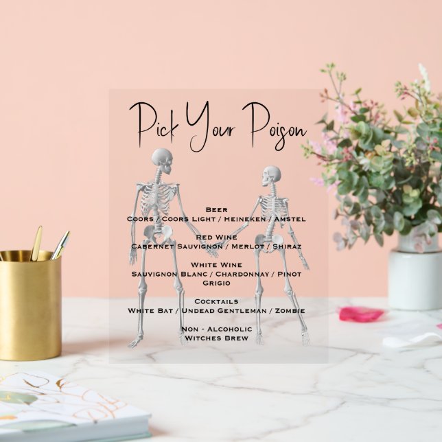 Señal Acrílica Elija el menú de la barra de Bodas del esqueleto d (Boda)