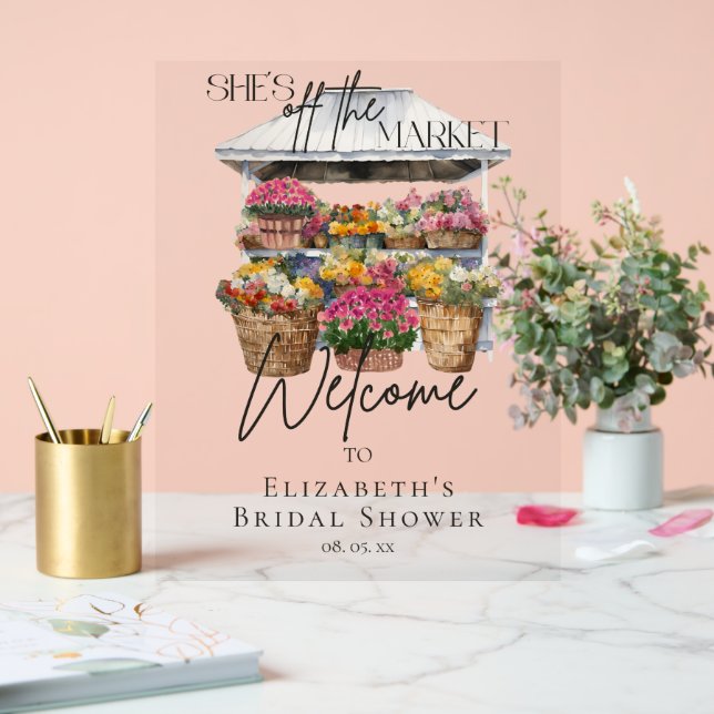 Señal Acrílica Ella está fuera del mercado Elegante guion floral  (Boda)