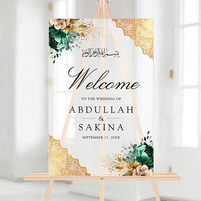 Señal Acrílica Emerald Floral Gold Muslim Wedding Welcome Frosted (Subido por el creador)