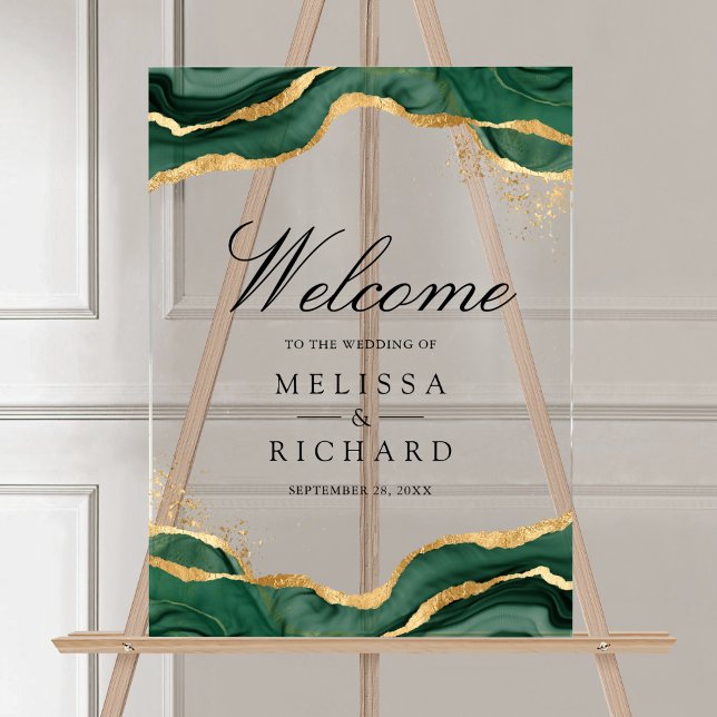 Señal Acrílica Emerald Gold Abstract Ink Wedding Welcome (Subido por el creador)