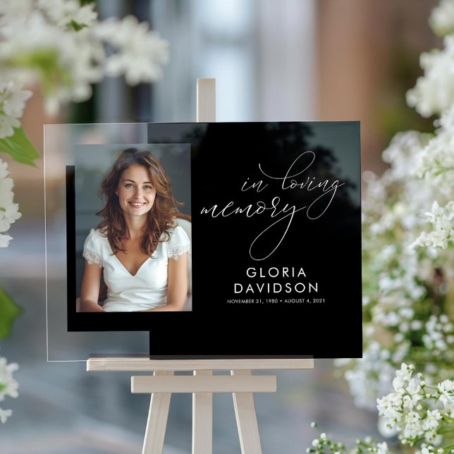Señal Acrílica En la memoria de amor Elegante foto funeraria mode (In Loving Memory Glossy Black Funeral Photo Sign)