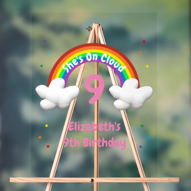 Señal Acrílica ¡En la nube 9! Cumpleaños arcoíris (Neutral )
