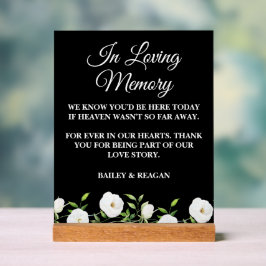 Señal Acrílica En memoria amorosa Boda floral blanco
