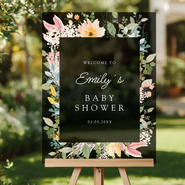 Señal Acrílica Encanto del Jardín de Flores Silvestres | Bienveni (Custom Wildflower Garden Charm | Baby Shower Welcome Acrylic Sign with your Name & Date.)