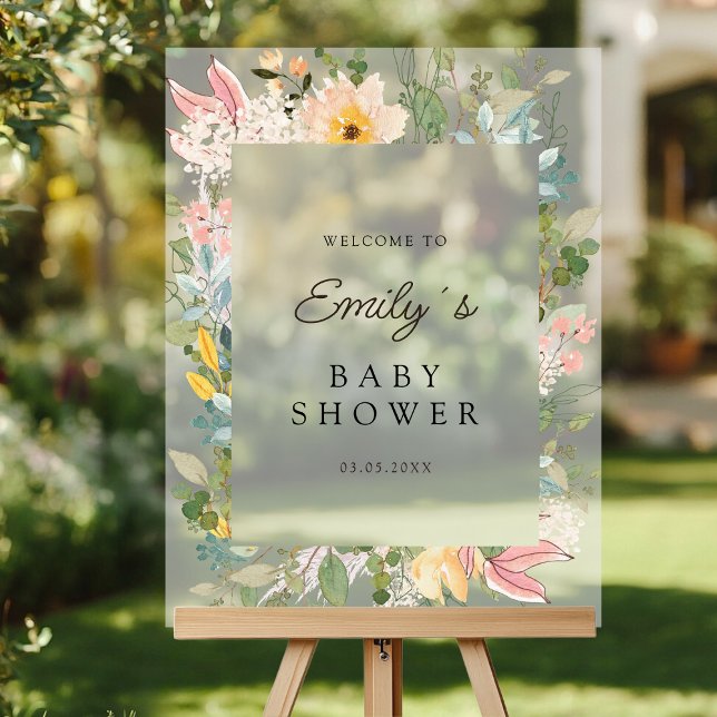 Señal Acrílica Encanto del Jardín de Flores Silvestres | Bienveni (Custom Wildflower Garden Charm | Baby Shower Welcome Acrylic Sign with your Name & Date.)