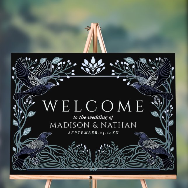 Señal Acrílica Enchanted Gothic Raven Wedding Welcome Black (Neutral )