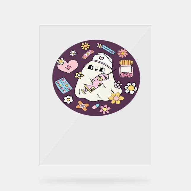 Señal Acrílica Enfermera de Halloween sobredimensionada camiseta (Anverso)