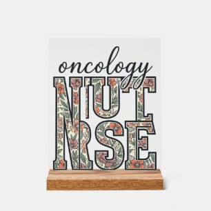 Señal Acrílica Enfermera de Oncología Floral Vintage