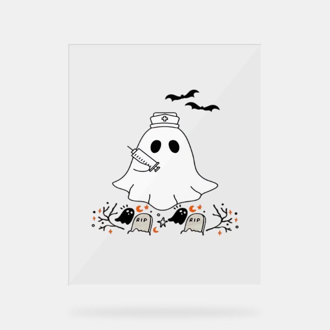 Señal Acrílica Enfermera Fantasma Cute Halloween Diseño Camiseta  (Anverso)