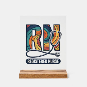 Señal Acrílica Enfermera Registrada RN Diseño Vectorial Vintage A
