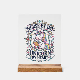 Señal Acrílica Enfermera Unicornio de Día Unicornio de Corazón Fo