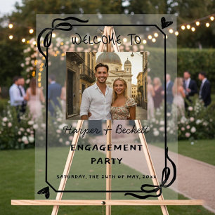 Señal Acrílica Engagement Party Sign with Photo, Black and White
