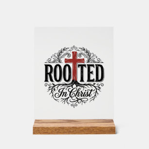 Señal Acrílica Enraizado en Cristo Diseño de Cruz Cristiana Vinta
