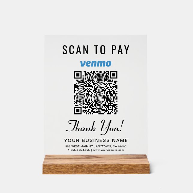 Señal Acrílica Escanear para pagar código QR de Venmo (Anverso)
