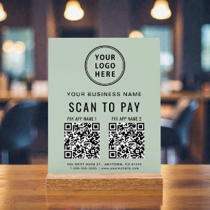Señal Acrílica Escanear para Pagar Código QR Verde Sage en Mesa