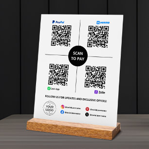 Señal Acrílica Escanear para pagar el código QR PayPal, Venmo, Ap